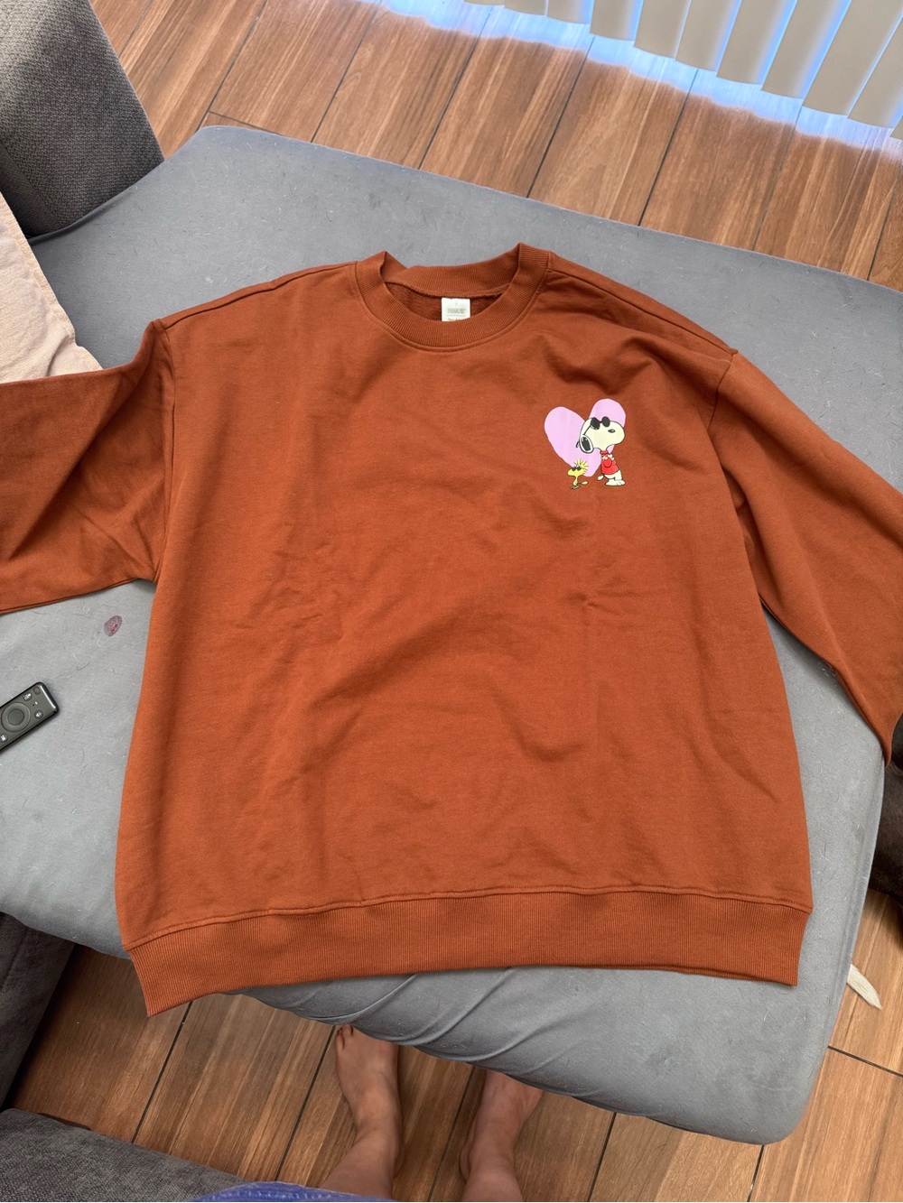 Hanna Andersson Rust Crewneck Sweatshirt with Pink Heart Snoopy Graphic